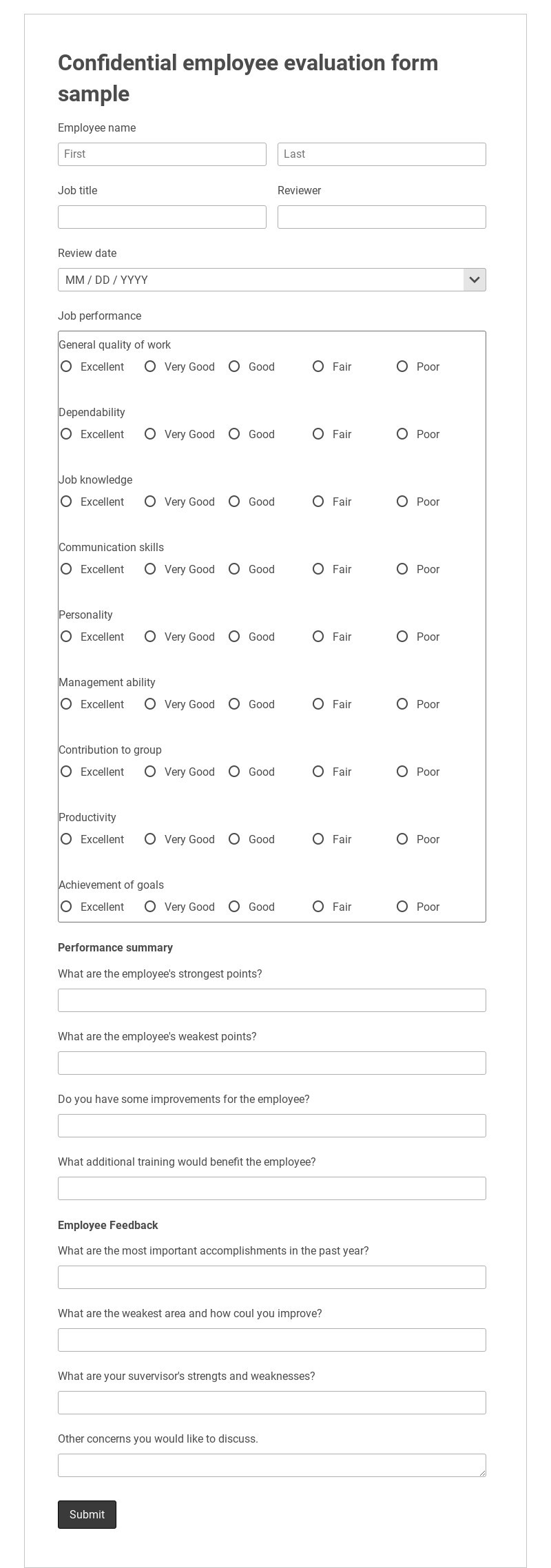 employee feedback form examples