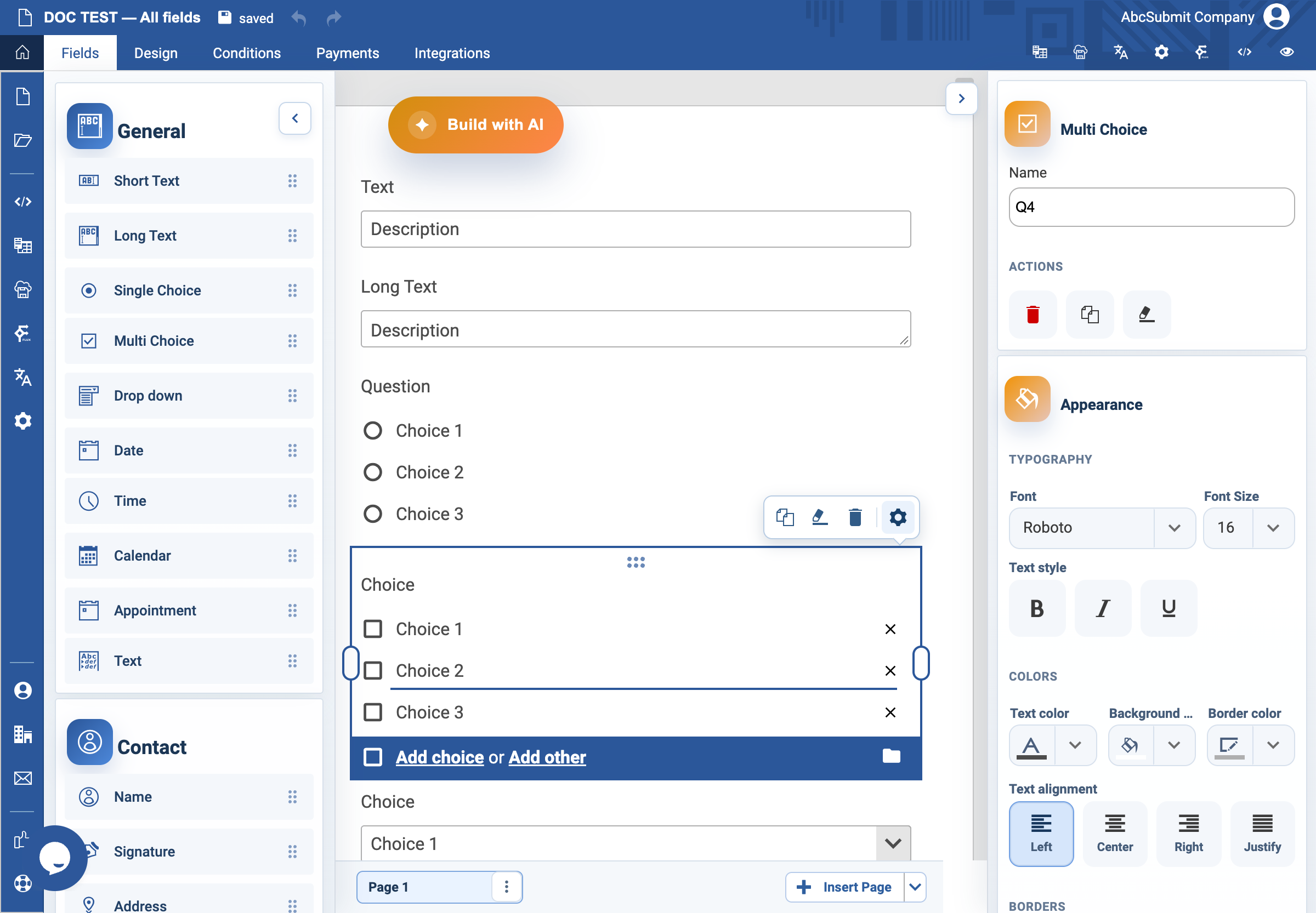 Multi Choice v2 settings drawer.