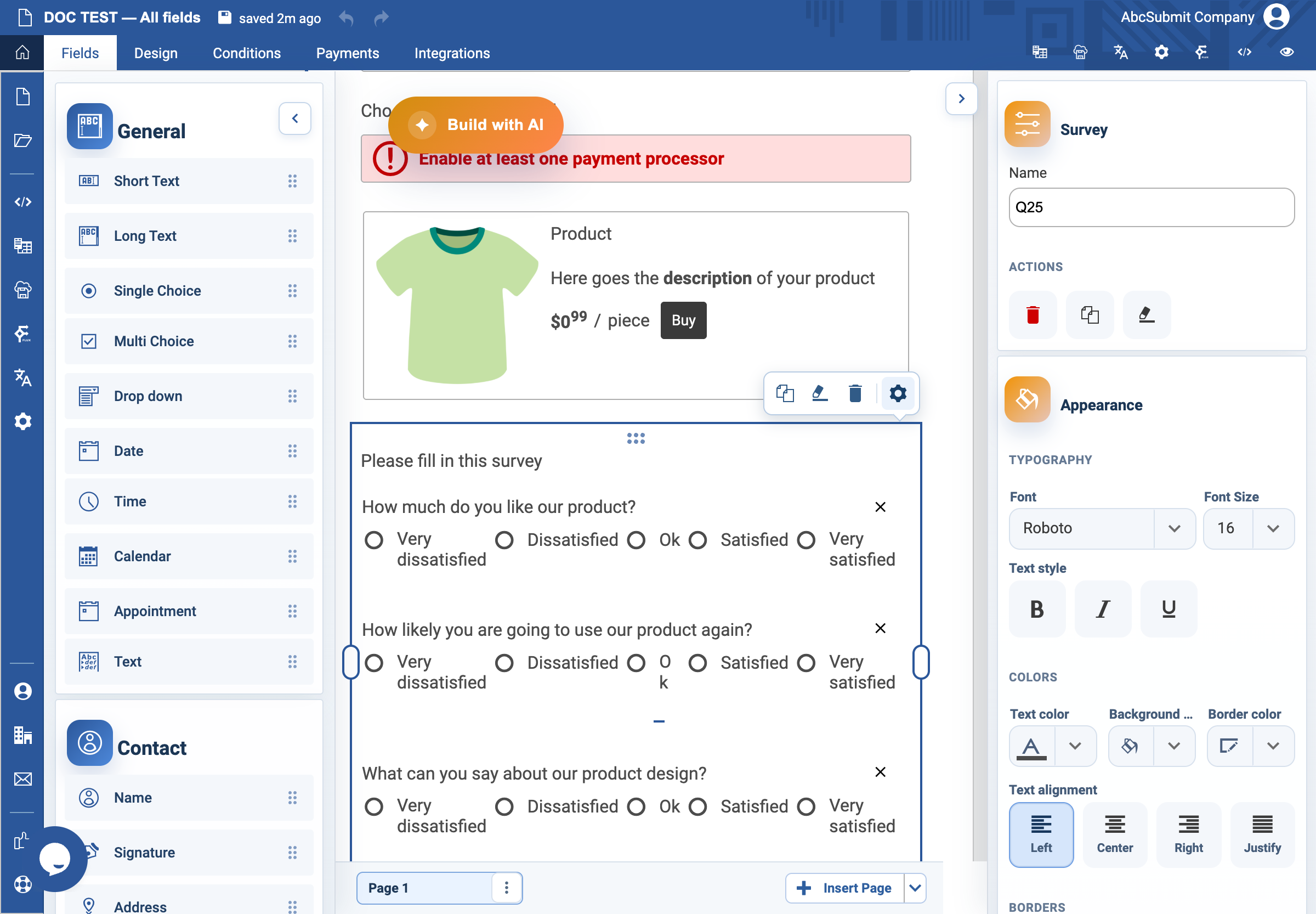 Survey v2 settings drawer.