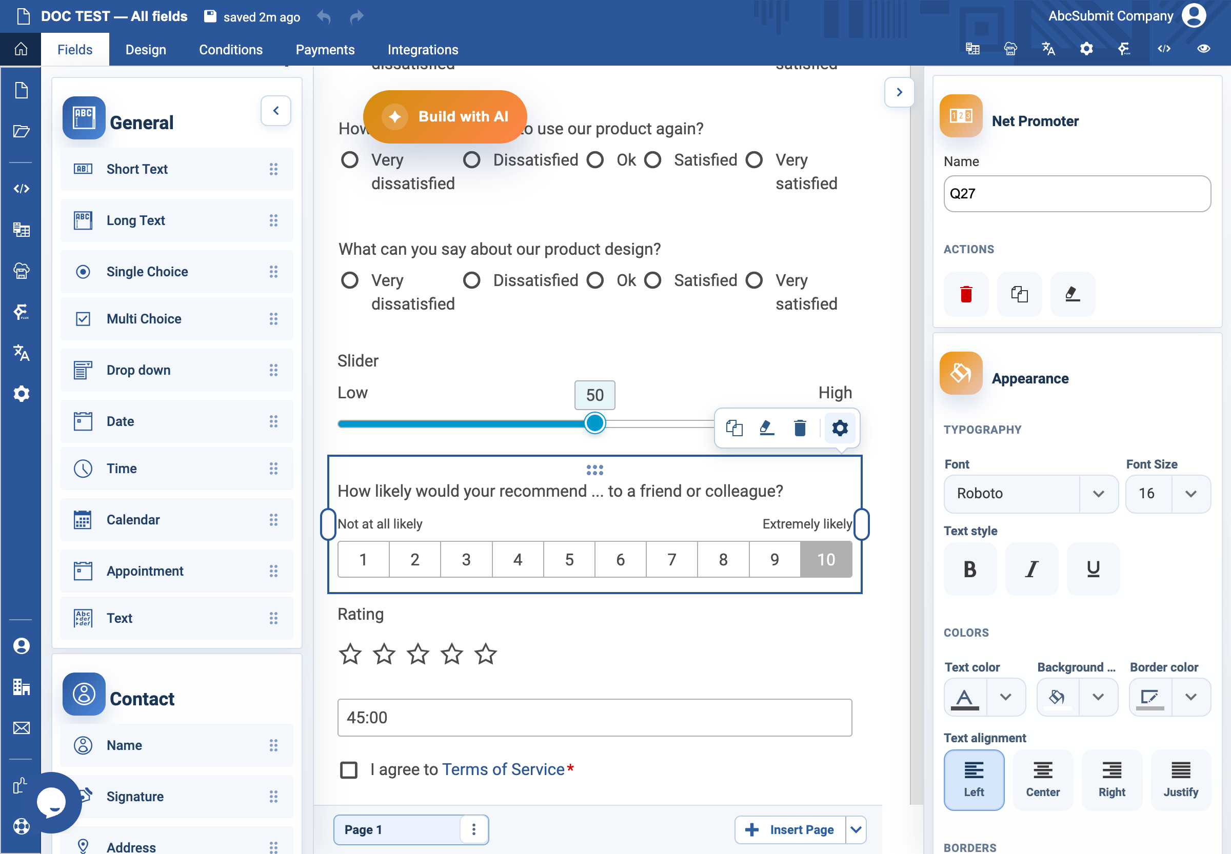 Net Promoter v2 settings drawer.